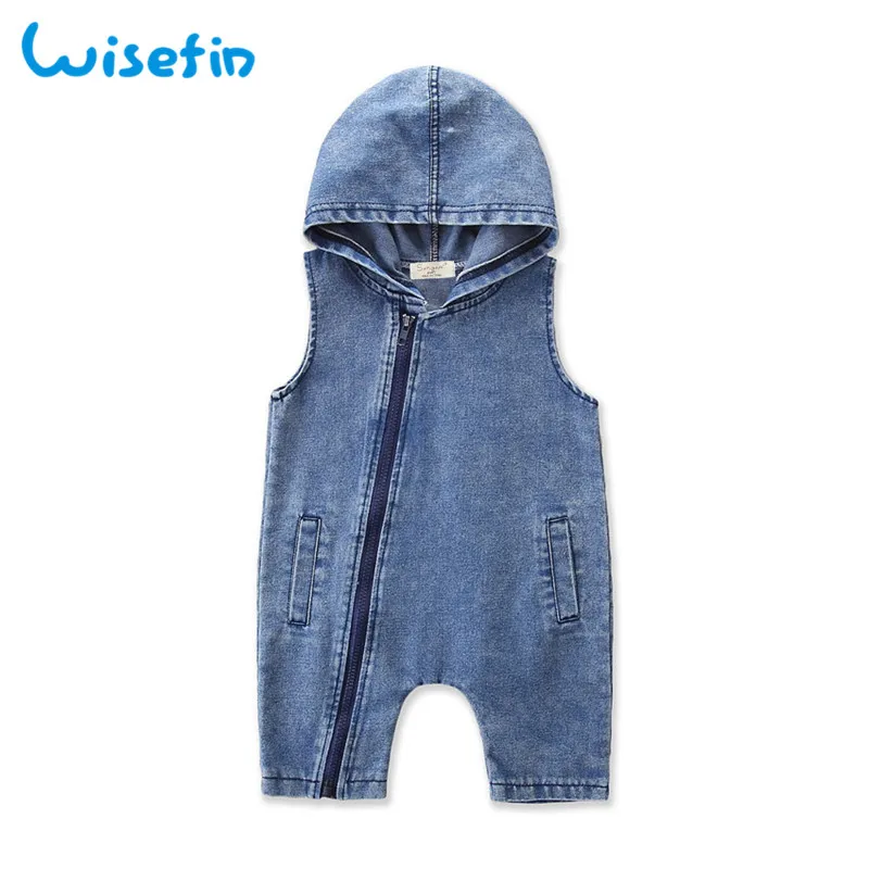 Wisefin/ г. Летние комбинезоны для детей; джинсовые худи; одежда для малышей; Одежда для новорожденных без рукавов на молнии; одежда для малышей; комбинезон