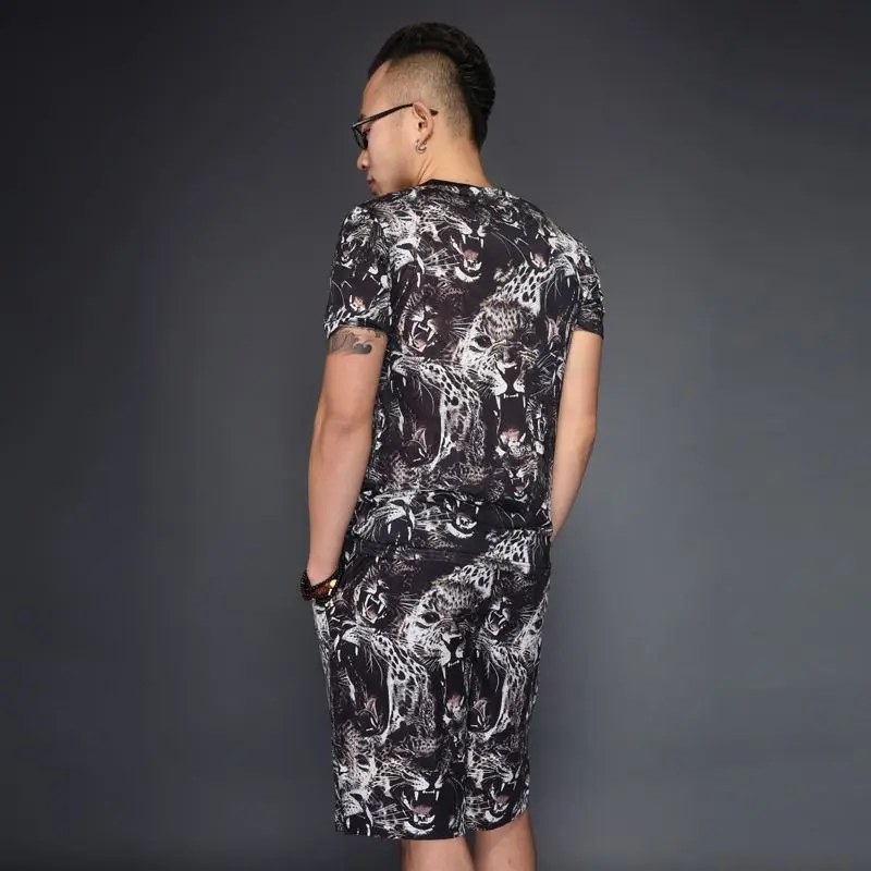 

3D leopard printing fashion boutique oversized t shirt and shorts suit Summer 2018 New quality soft comfortable mens short sets