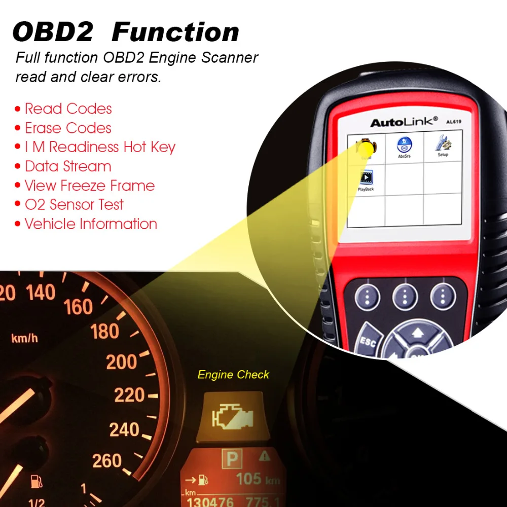 

Autel Autolink AL619 OBD2 Scanner Car Diagnostic Tool Scanner Car Code Reader Automotive Tool Scanner with ABS/SRS