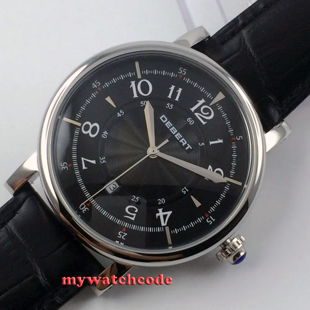 

big sale polished 43mm debert black dial mechanical Automatic mens wrist Watch D5