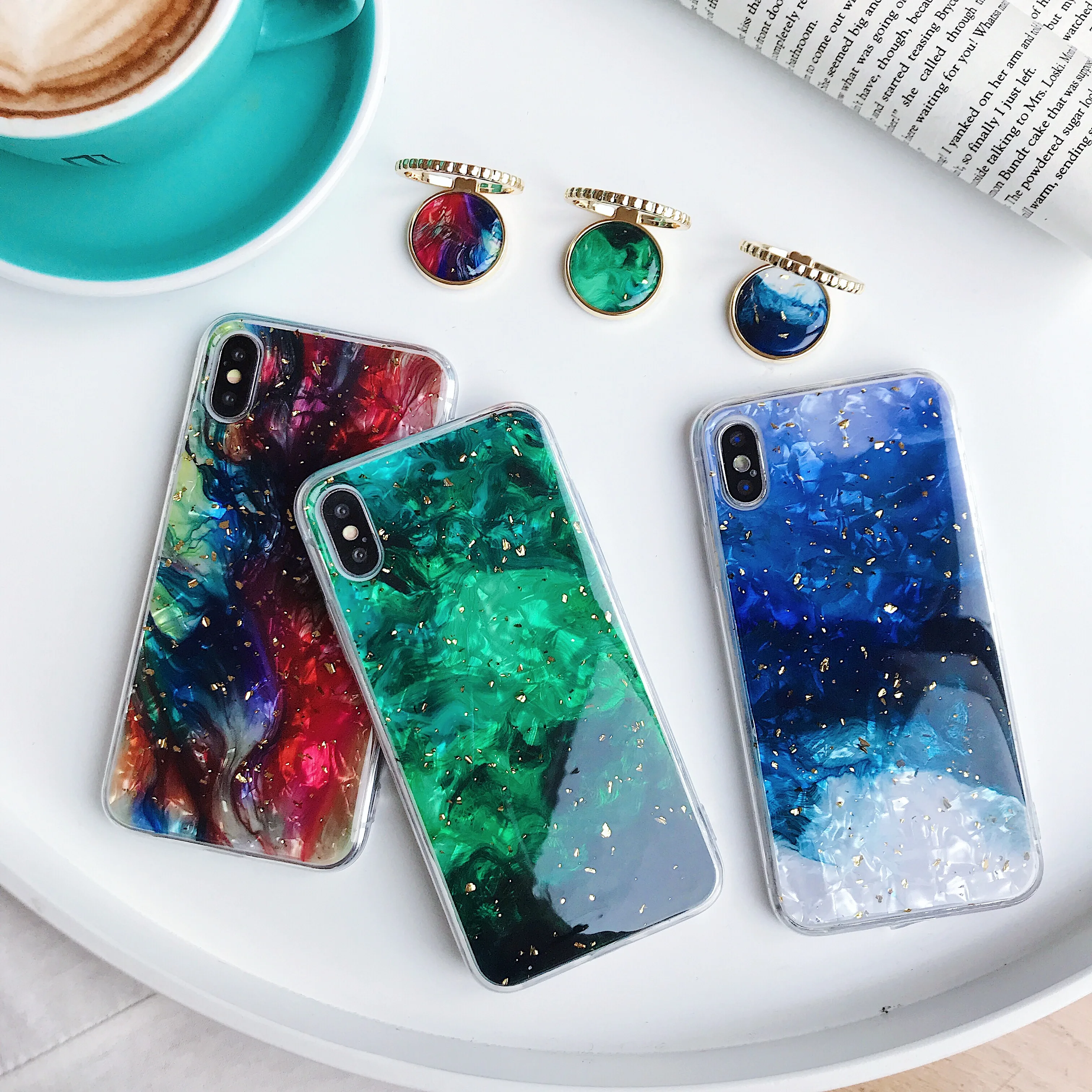 Модный Цветной эпоксидный чехол для телефона iPhone 7 6 6S 8 Plus XR X XS MAX из золотой фольги