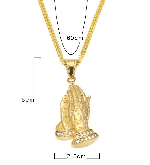 big pendant 24inch Хип-хоп Нержавеющая сталь молитва Шарм Подвеска Цепочки и ожерелья Iced Out кристалл молиться руки с крест религиозных Цепочки и ожерелья для Для мужчин - Окраска металла: big pendant 24inch
