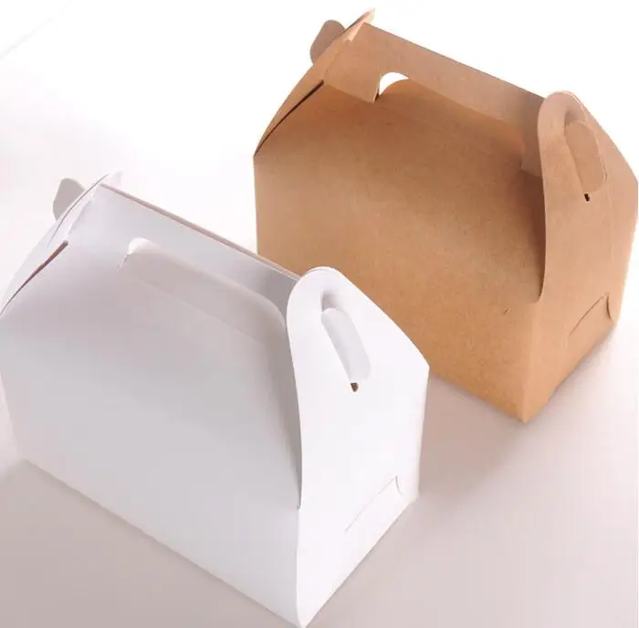 Caja de cartón de papel Kraft con asa, caja de pastel de taza marrón con asa, caja de pastel de boda blanca, 10 unids/lote