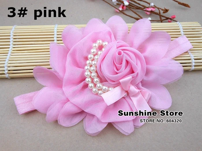 Жемчужные шифоновые кружевные цветы эластичные новорожденных ободки для