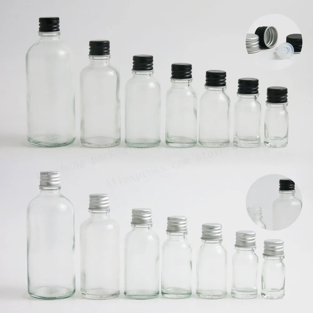 

360 x 5ml 10ml 15ml 20ml 30ml 50ml 100ml Essential Oil Clear Glass Bottle With Aluminum Cover For Liquid Reagent Pipette Bottle