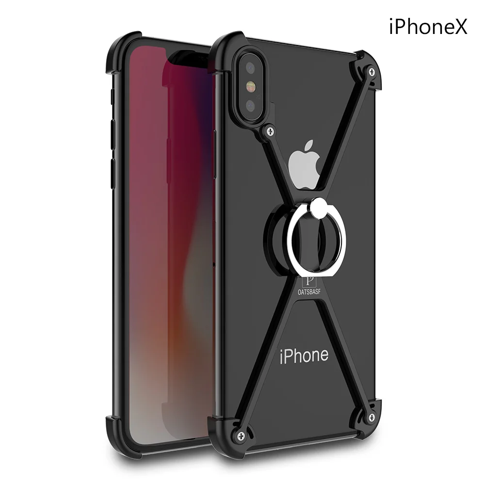 OATSBASF X форма с кольцом держатель чехол для iPhone XS оболочка для iPhone XS MAX чехол металлический бампер для iPhone X с подарочной стеклянной пленкой