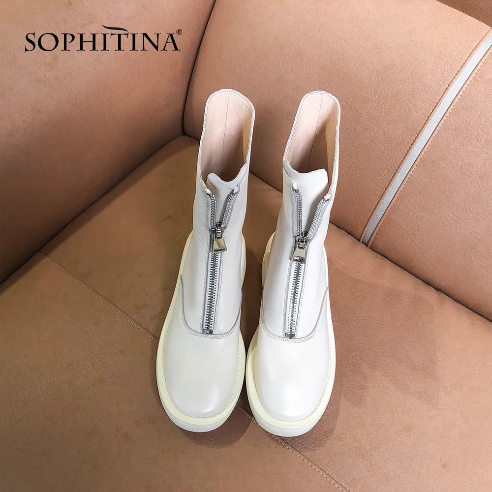 SOPHITINA/Ботинки женские. Стильные женские ботинки из натуральной кожи, внутри из ворсина. Женская обувь с передним рабочим молнием на устойчивом низком каблуке. Повседневная теплая обувь с округленным мыском. SO196