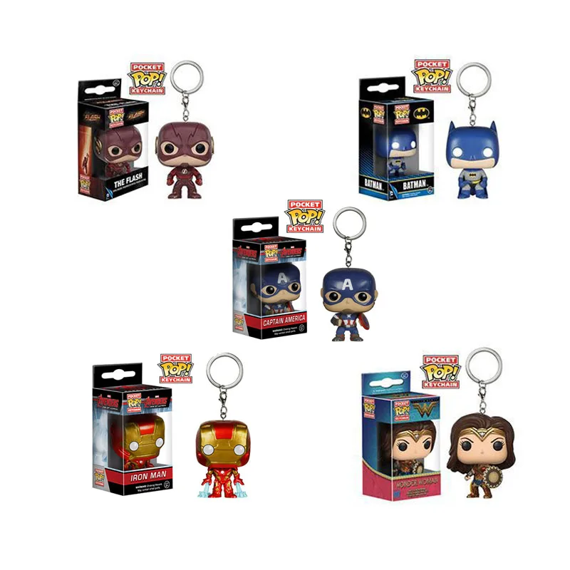 Funko pop Marvel «мстители» Капитан Америка Бэтмен флэш-Карманный Брелок для ключей POP "Железный человек" Чудо-Женщина Фигурки игрушки для детей