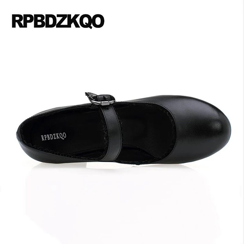 2017 Плюс размер Круглый носок насосы коричневый маленький деревянный Мэри Джейн