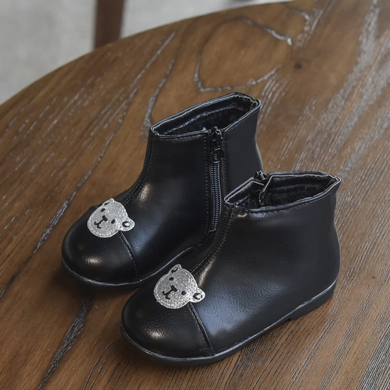 Зимние хлопковые полусапожки для маленьких девочек Милая обувь с мишками