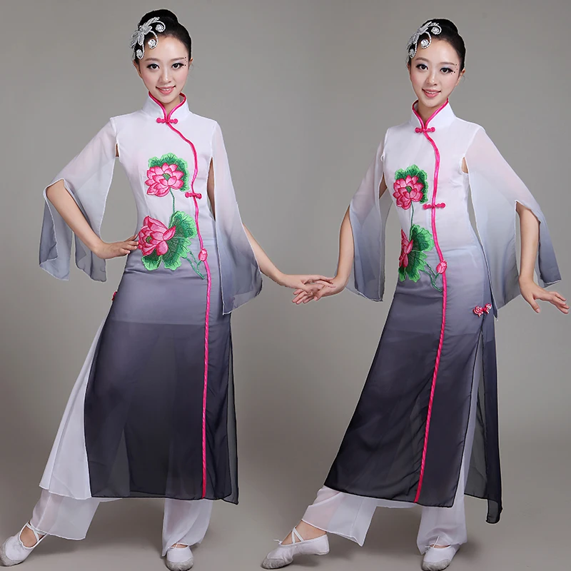 Женские китайские народные танцевальные костюмы 6 цветов с блестками и вышивкой