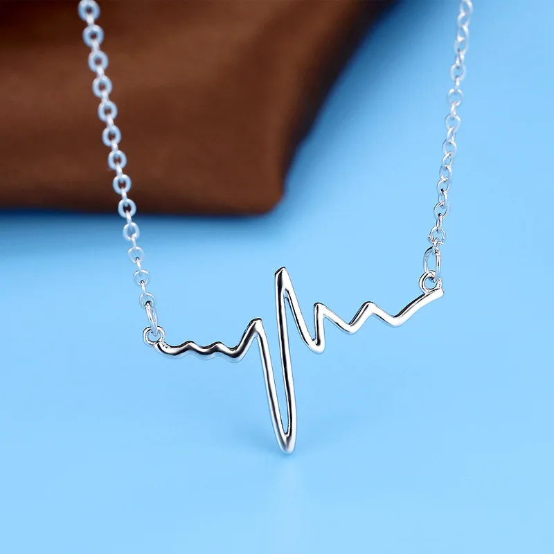 Минималистский 925 пробы серебряные стетоскоп волна Сердце ожерелье ecg наклейка линия сердцебиения Neckless Для женщин ключицы колье SN021