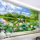 Пользовательские фотообои любого размера 3D, настенная ткань, романтический лебедь, озеро, лотос, пруд, Большая фреска, украшение для гостиной