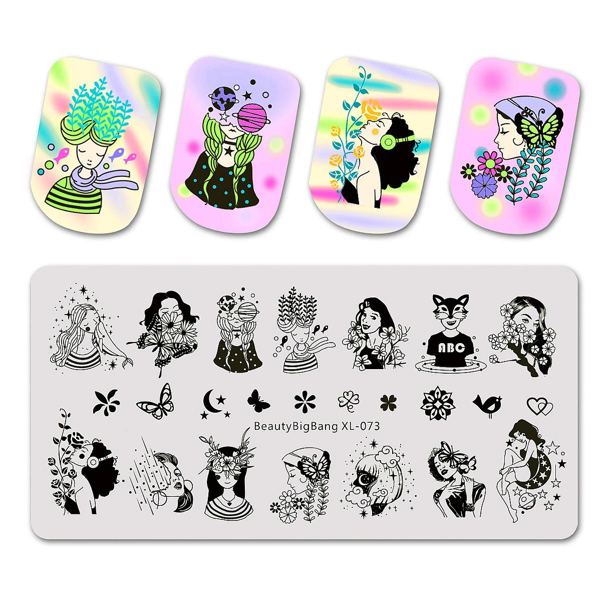 BeautyBigBang штампованные пластины для ногтей бабочка красивая девушка ночная мечта