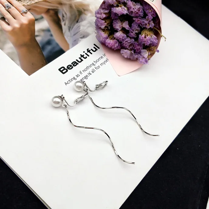 Новые Индивидуальные Серьги кисточки в форме волны жемчужные серьги клипсы не