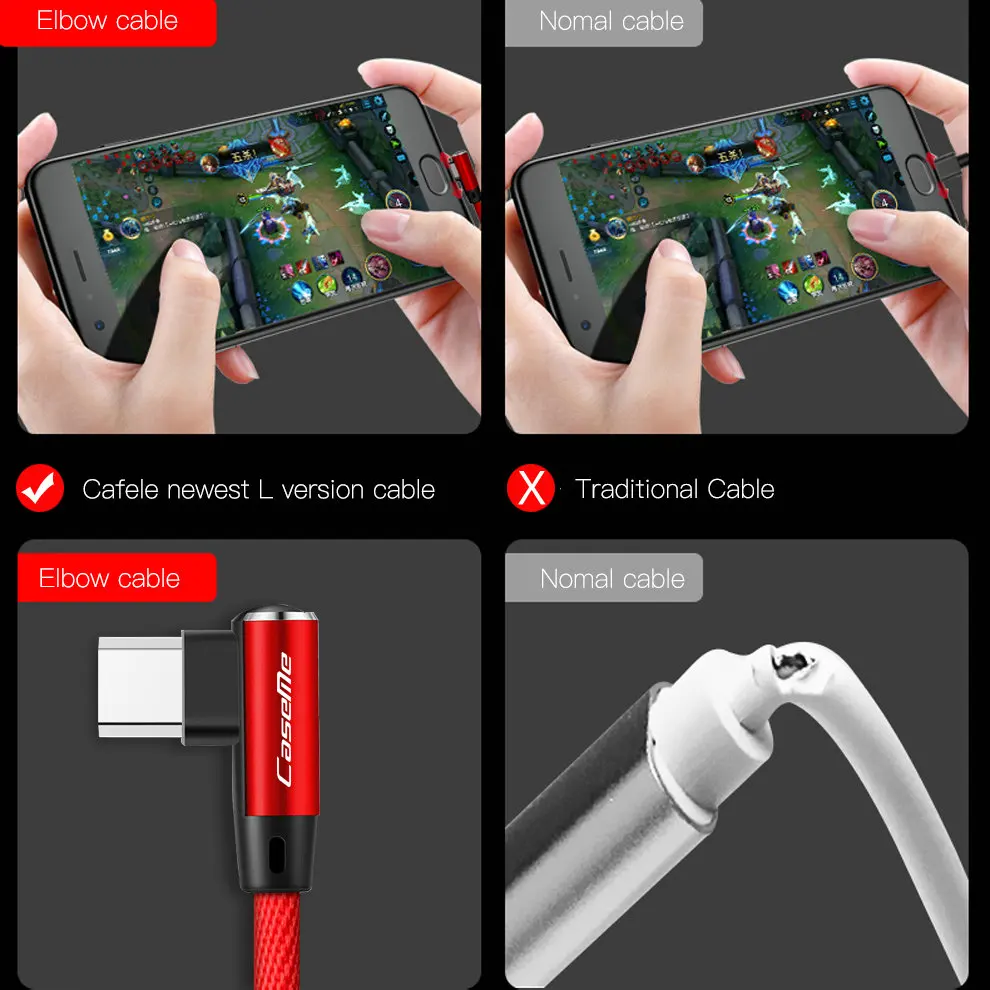 CaseMe кабель Micro USB Высокоскоростной двухсторонний Кабель 90 градусов быстрая