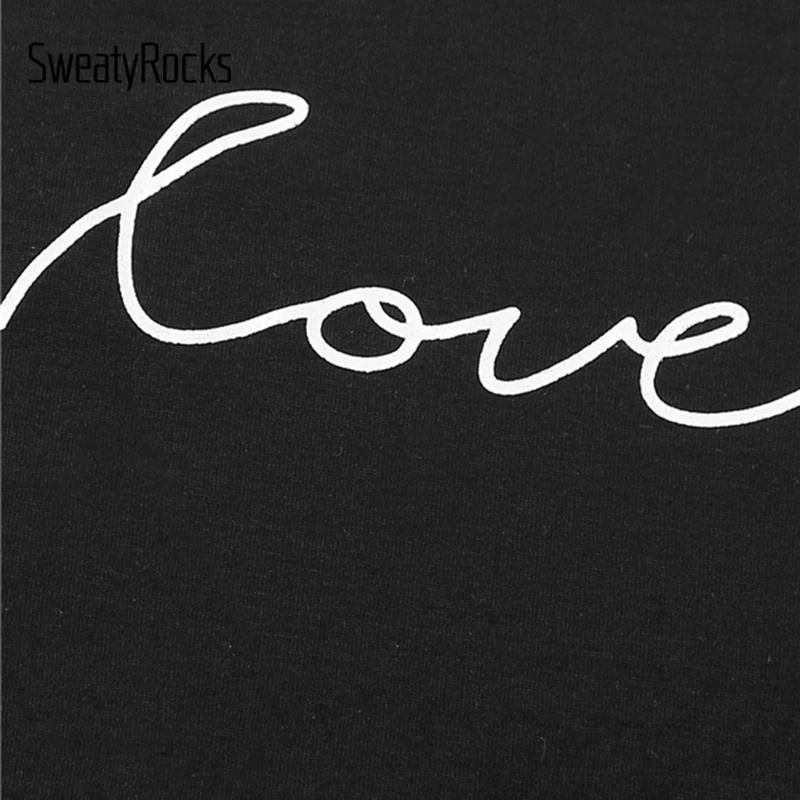 SweatyRocks, пижамный комплект с буквенным принтом, подол салата, каваи, пижама без рукавов, женские короткие комплекты, летние повседневные Черные пижамные комплекты