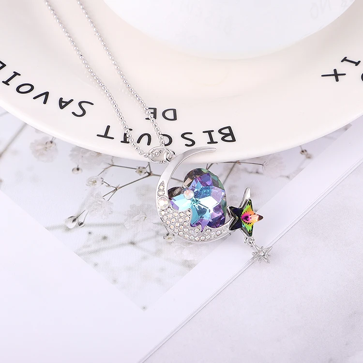 MALANDA Мода луна и звезды кулон ожерелье s для женщин сердце кристалл от Swarovski