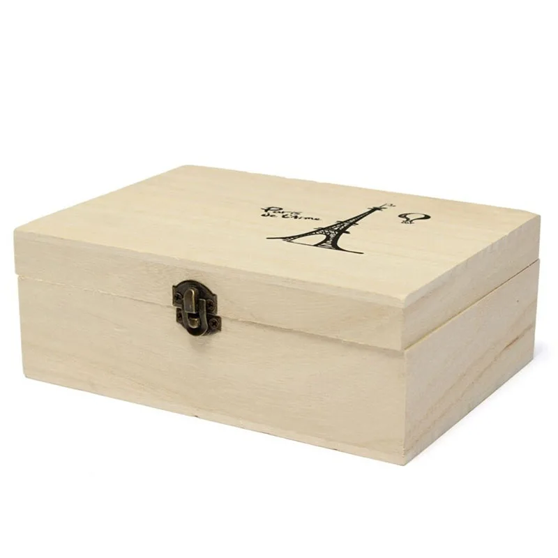 DIY коробка для хранения дома из натурального дерева с крышкой золотой замок открытка Домашний Органайзер ручной работы ремесло ювелирный чехол 17,5*12,5*6,5 см
