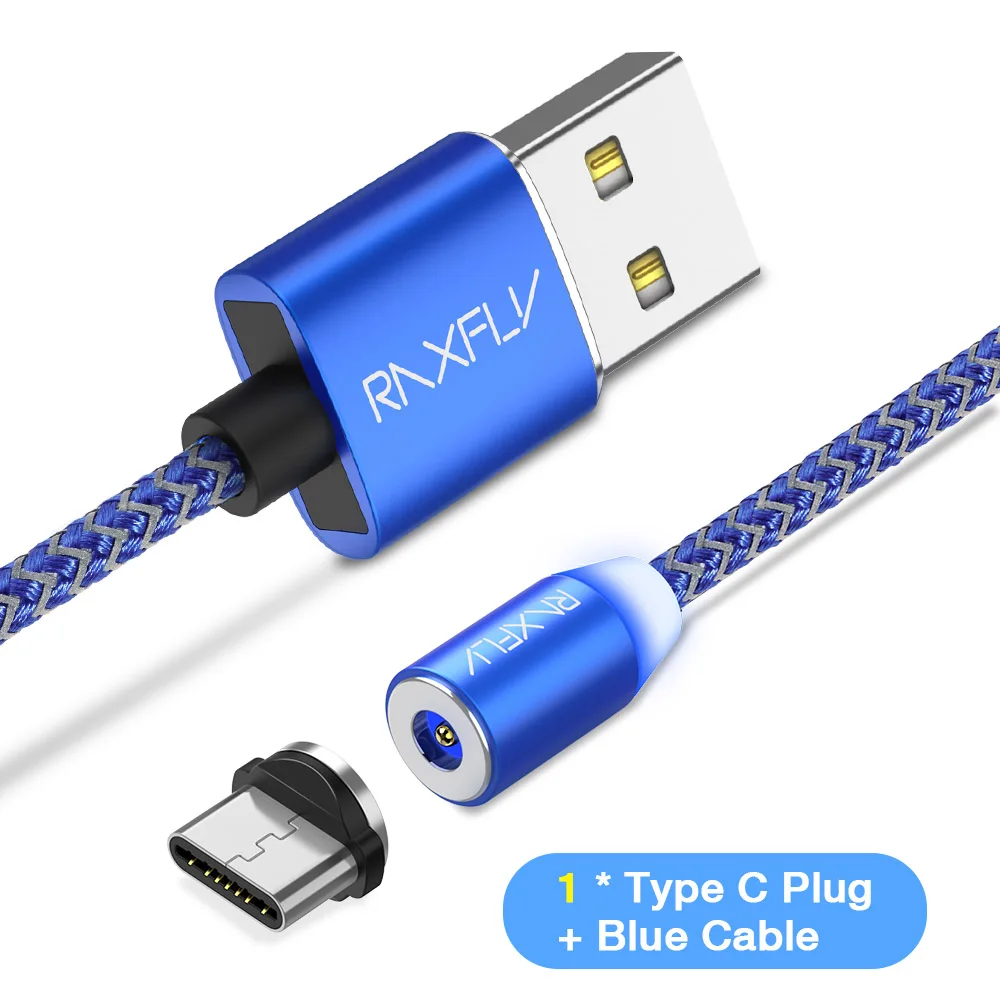 1 Plug Blue Cable RAXFLY Магнитный зарядный кабель Lightning для iPhone X XS 8 плюс магнит Зарядное устройство USB кабель с разъемом микро-USB типа C для One Plus 6 магнитные зарядки магнитная зарядка магнитный кабель зарядка на магните - Цвет: 1 Plug Blue Cable