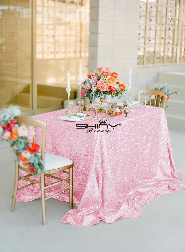 ShinyBeauty 60x102 in-150x260cm, королевский синий/розовый/розовое золото, скатерть с пайетками/скатерть/накладки на стол для свадьбы/вечерние/мероприятия - Цвет: Pink Color