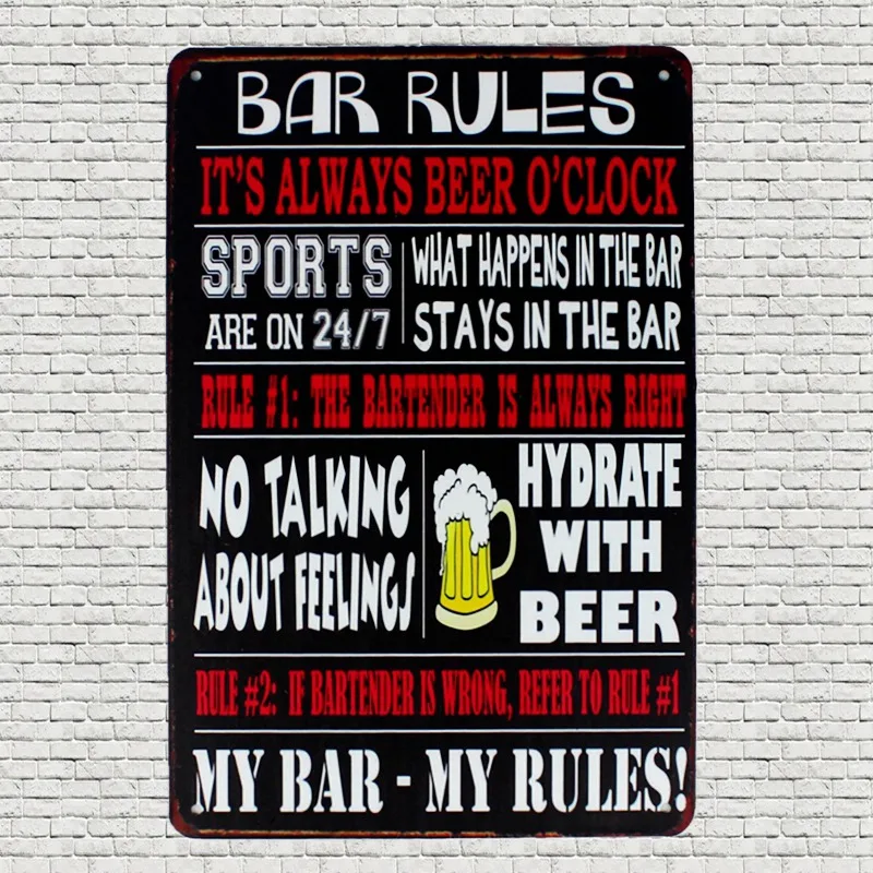 

Bar Rules Beer Tin Metal Signs Vintage Plates For Wall Pub Home Art Craft Decor Cuadros Iron Poster 30X20CM A-1017
