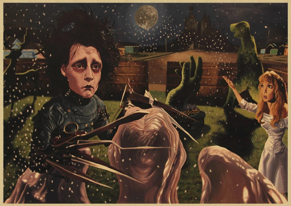 Классическая пленка Эдварда сissorhands плакат крафт-бумага ВИНТАЖНЫЙ ПЛАКАТ бар украшение дома стикер стены - Цвет: Сливовый