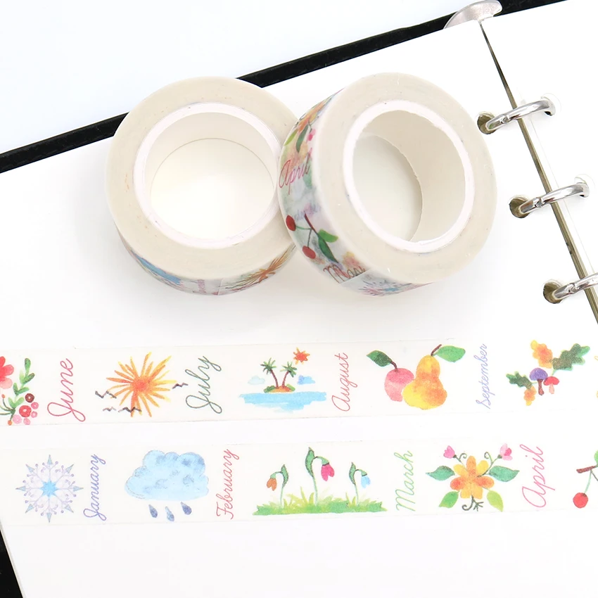 15mm*10m Box Package Fruit Weather Flower Grass Washi Tape Excellent Quality Colorful Paper Masking DIY Decorative Tapes | Канцтовары