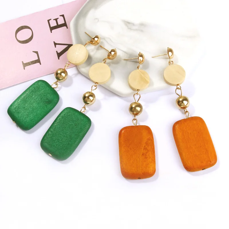 Новинка длинные серьги Brincos Зеленые Круглые Искусственные квадратные Висячие