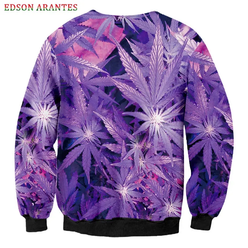 Новинка 3d Фиолетовый принт сорняков листьев хип-хоп свитшоты унисекс