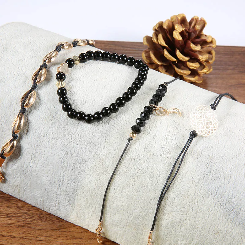 4 шт./компл. Женские многослойные браслеты с бусинами и подвеской в виде Луны