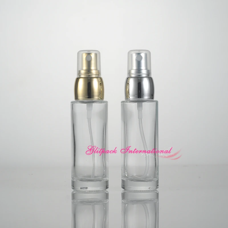 10pcs luxury 30ml 1oz Glass spray bottle with silver gold metal sprayer pump glass travel bottle clear perfume dispenser