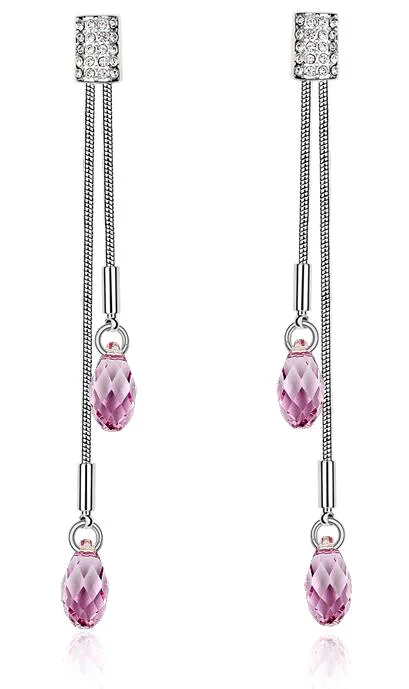 9 Винтажные кристаллы от Swarovski длинные серьги с кисточками для женщин Серебряный цвет Висячие серьги Свадебные украшения Bijoux 13 цветов - Окраска металла: 9