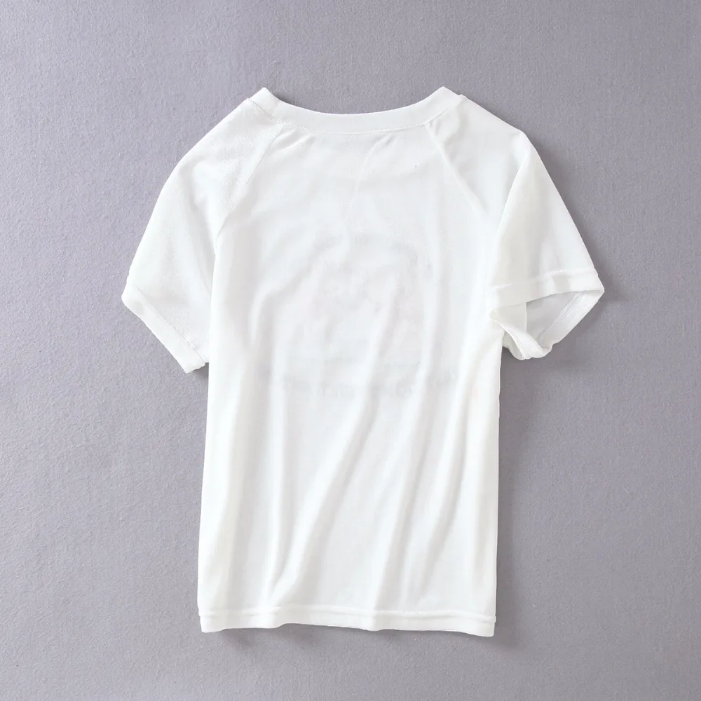 Женская бархатная футболка с вышивкой в виде милых собак и кошек белые бархатные