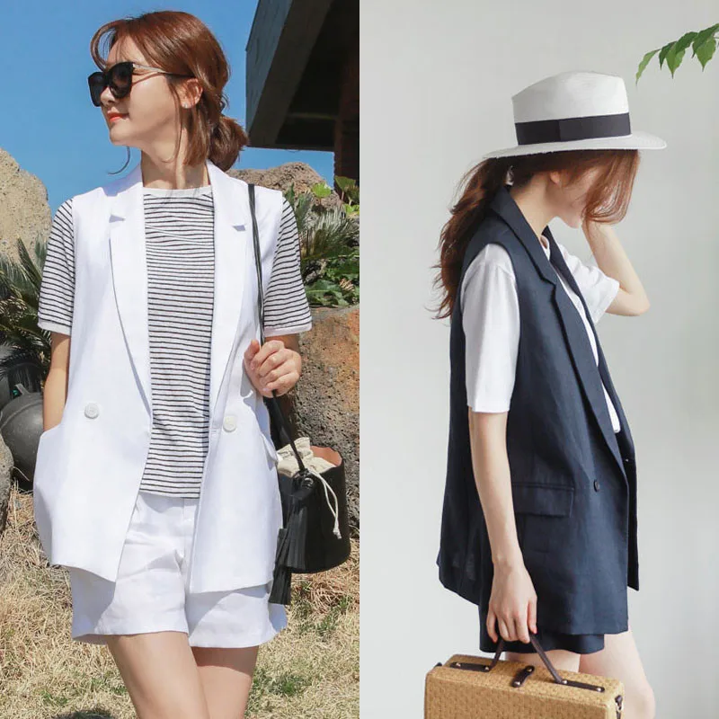 Летний женский костюм новинка 2018 Корейская версия костюма с жилетом и шортами