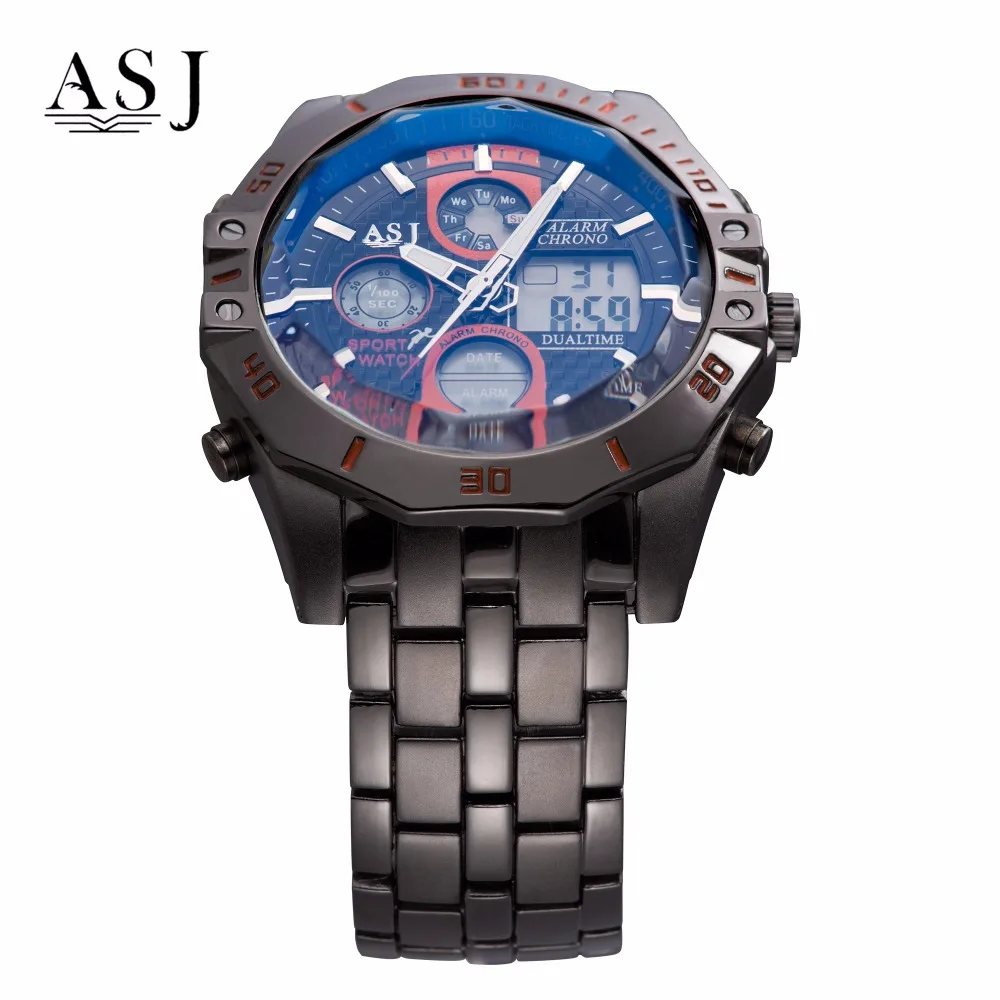 ASJ Мужские Цифровые светодиодный спортивные часы с двойным дисплеем лучший бренд
