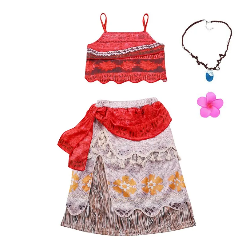Dress 02 Necklace MUABABY Одежда для девочек «Моана»; детские летние туфли с ремешками; карнавальный костюм принцессы Vaiana; Детский комплект из 2 предметов; пляжный сарафан; От 3 до 10 лет - Цвет: Dress 02 Necklace