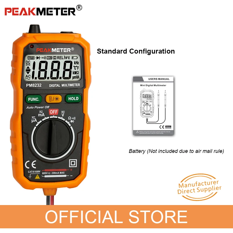 Официальный PEAKMETER, новинка, Лидер продаж, Бесконтактный Мини цифровой мультиметр, DC AC напряжение, ток, тестер PM8232 амперметр, мульти тестер