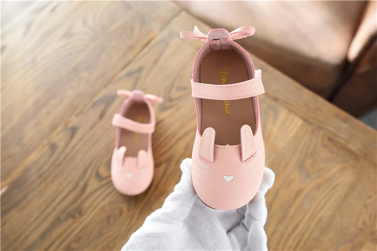 

2019 spring new Korean rabbit ears baby girls shoes Party dance shoes princess leather shoes children peas casual kids Footwear