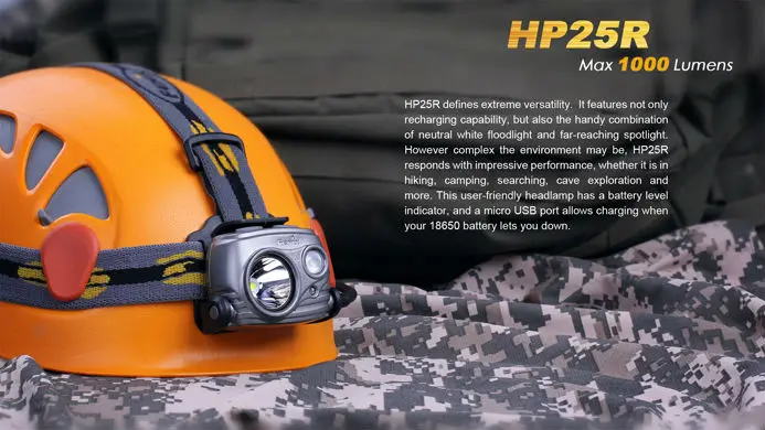 HP25R 1000 Люмен USB Rechargeble прожектор светодиодный налобный фонарь с Fenix 2600mAh|headlight