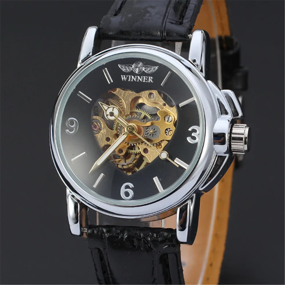 Победитель Новые повседневные часы для женщин леди бизнес Скелет королевские