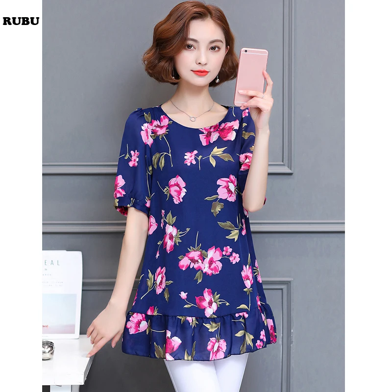 

2017 women chiffon fashion Floral Flower Printed summer women dresses Plus Size S~5xL loose fashoin cute women dress