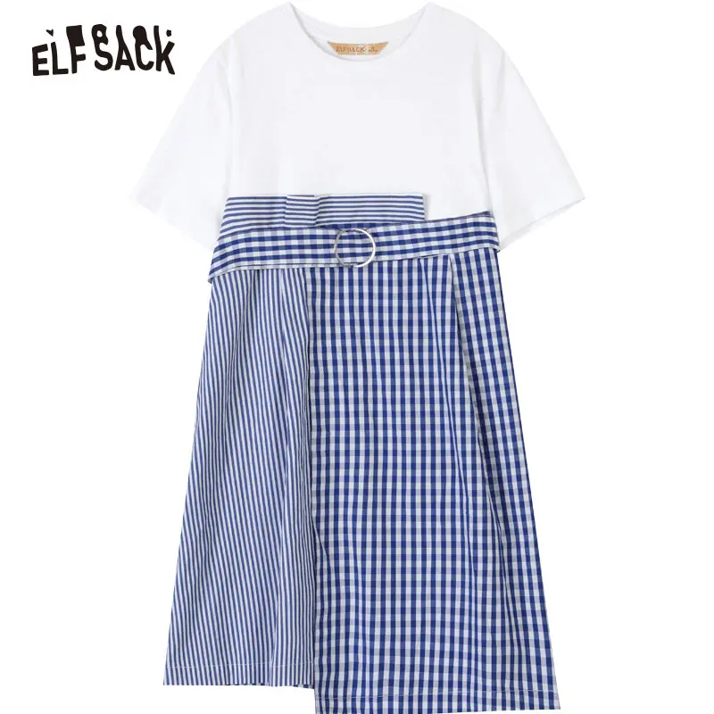 Женское винтажное платье ELFSACK белое хлопковое вечернее в клетку стиле пэчворк