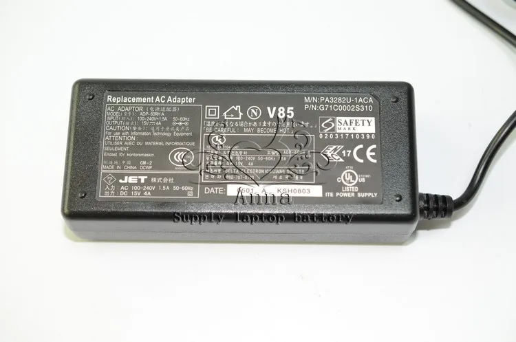 15V 4A 6.3*3.0MM 60W Replacement For Toshiba Satellite PA3282U-1ACA PA2450U-00489A Laptop AC Charger Power Adapter Free shipping |