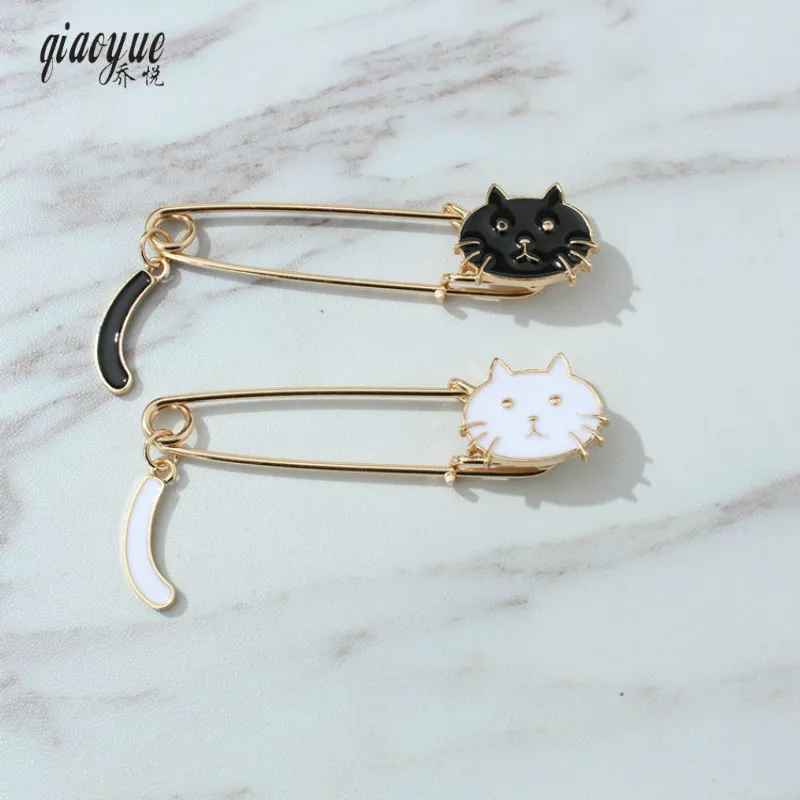 Женская брошь в форме кошки Милая Белая черная с глазурью капель аксессуар для