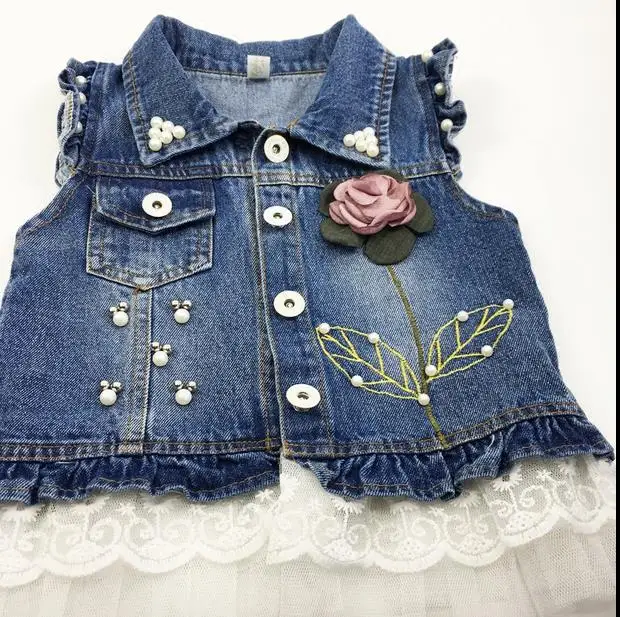 Осенний жилет для маленьких девочек пальто джинсовая куртка без рукавов с