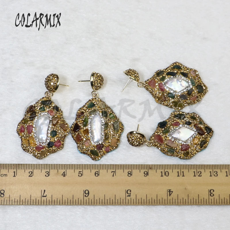 

5 Pairs mix stone earrings golden crystal dangle earrings drop earrings natural rainbow crystal accessories for women 8035