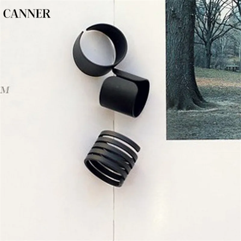 Женский набор колец Canner 3 шт./компл. черные простые кольца в стиле панк рок