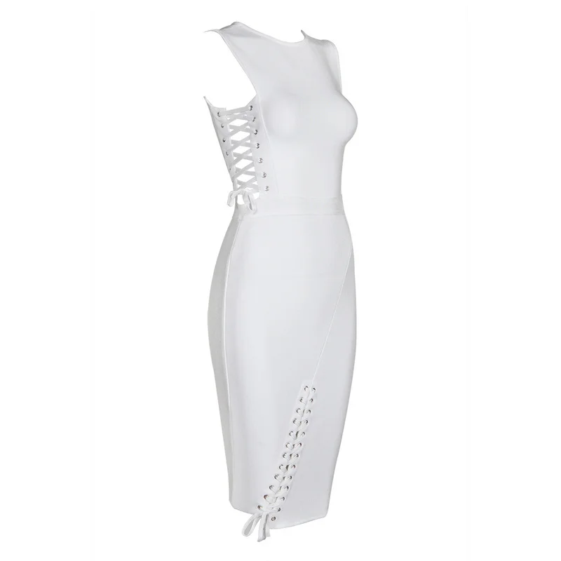 Spring Dress 2017 Woman Bandage Rayon Sexy Lace Up White Bodycon HL Wholesale | Женская одежда