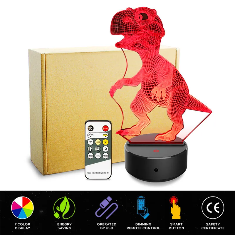 dinosaur set 3D иллюзия светодиодная лампа 7 цветов Светодиодная лампа украшение животное ночник сенсорный спальный ночник для стола лампа подарки для мальчиков - Испускаемый цвет: dinosaur set